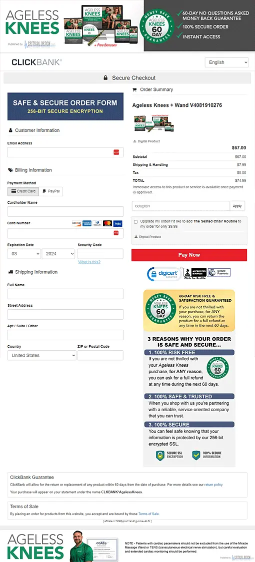 Ageless Knees Order Form